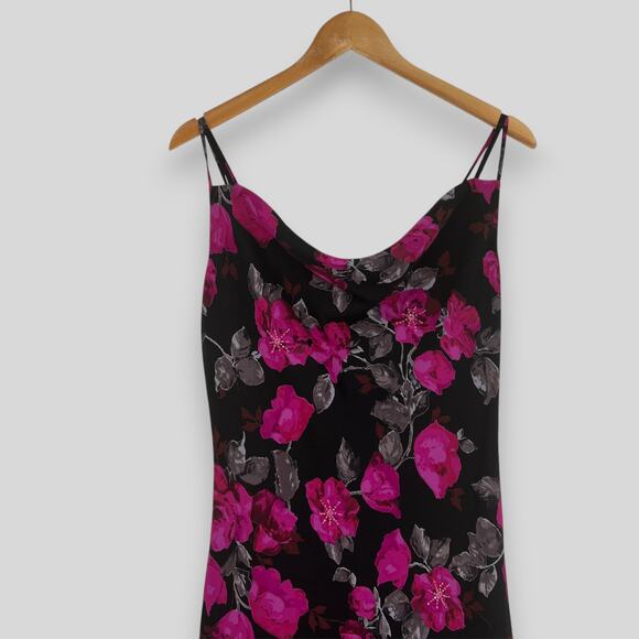 Vintage New York & Company Black Floral Cowl Neck Slip Midi Dress Size 10 - Picture 5 of 5